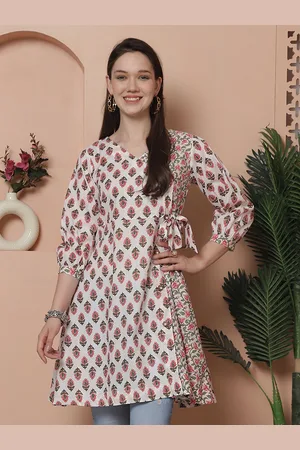 Rajnandini Floral Print V-Neck Angrakha Cotton A-Line Dress