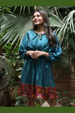 Exotic India Celestial Assorted Vintage Pure Silk Vaccay Dress