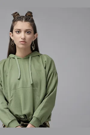 Roadster Girls Olive Green Solid Hooded Sweatshirt