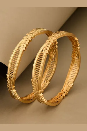 ATIBELLE Set Of 2 Gold-Plated Leaf Textured Bangles