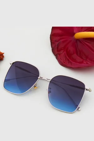 Ted Smith Unisex Blue Lens & Silver-Toned Square Sunglasses JEWELME_C3