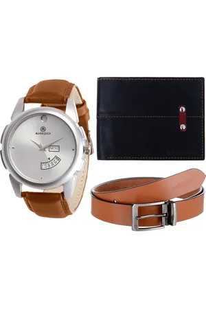 MARKQUES Men Brown & Black Solid Leather Accessory Gift Set
