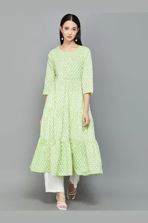 Lifestyle Floral Embroidered Tiered Pure Cotton Anarkali Kurta
