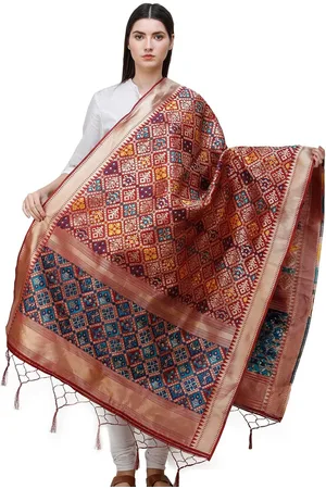 Exotic India Bittersweet Brocade Art Silk Dupatta with Multi-Color Thread Weave