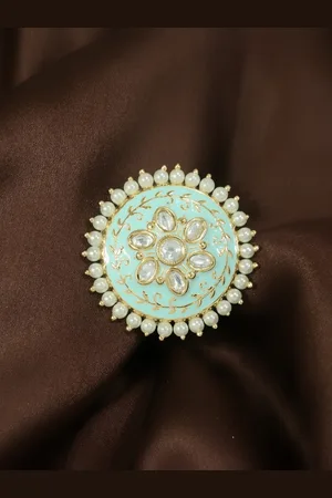 I Jewels Sea Green Gold-Plated Meenakari Adjustable Finger Ring