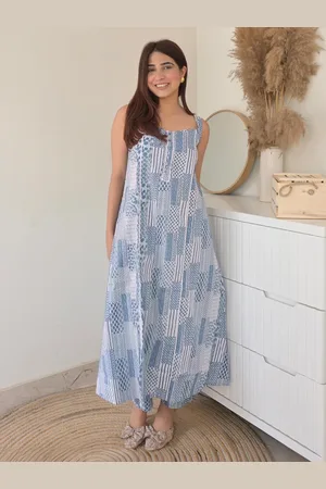 Janasya Ethnic Motifs Printed Pure Cotton A-Line Kurta with Trousers