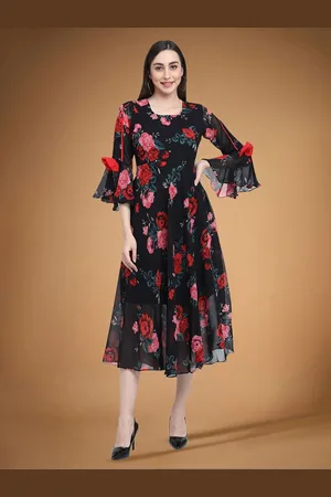 Moda Rapido Floral Print Applique Fit & Flare Dress