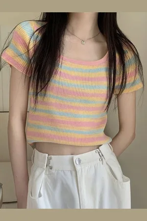 HERE&NOW Women Scoop Neck Striped Woollen Top