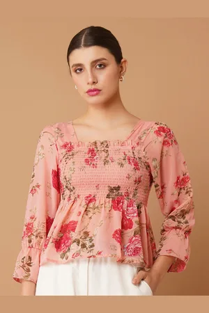 Chemistry Floral Print Bell Sleeve Georgette Peplum Top