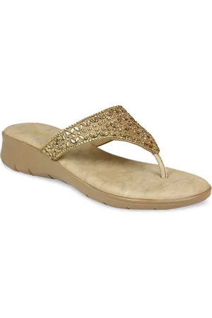 Inc 5 Women Gold-Toned Embellished Ethnic Wedge Sandals