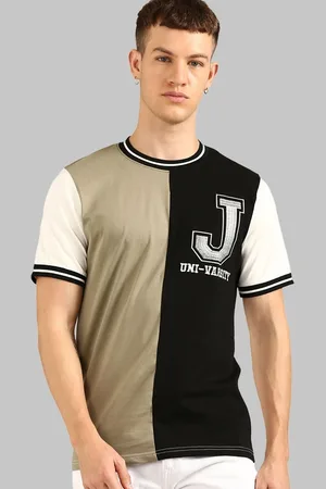 Joven Men Typography Colourblocked Mandarin Collar Applique T-shirt