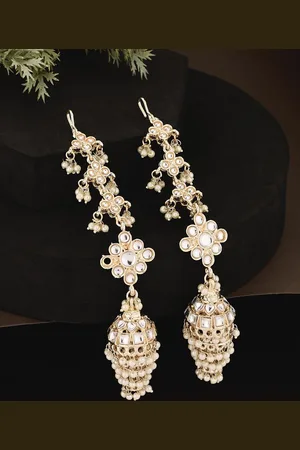 ATIBELLE Gold-Plated Kundan Studded Contemporary Drop Earrings