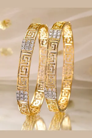 Rubans Set of 2, 22K Gold-Plated Greek Key Design & Cubic Zirconia Handcrafted Bangles