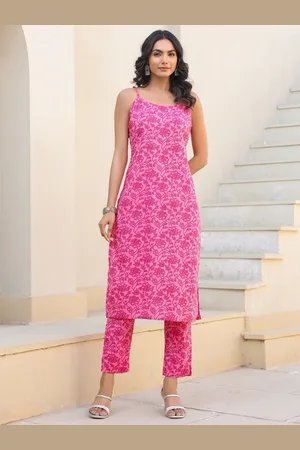 Janasya Women Floral Printed Regular Pure Cotton Kurta with Trousers