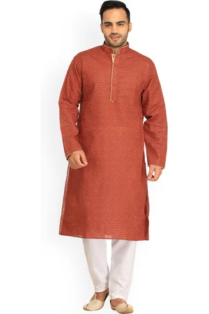 Exotic India Baked Clay Pure Cotton Kurta Pajama Set with Printed Small Bootis and Piping