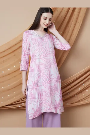 Lifestyle Floral Printed Thread Work Straight Kurta