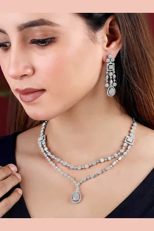 Peora Silver Plated Cubic Zirconia Layered Studded Jewellery Set