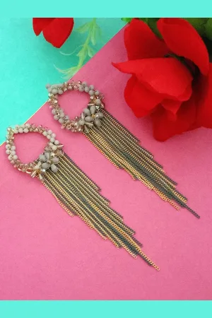 DIVASTRI Gold-Plated Contemporary Artificial Beads Tasselled Drop Earrings