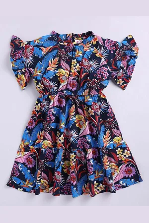 BAESD Girls Floral Print Cotton Bell Sleeve Fit & Flare Dress