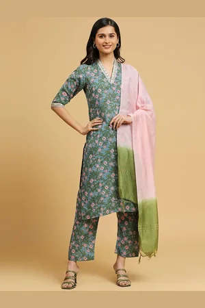 GUFRINA Floral Printed Sequinned Kurta & Trousers With Dupatta