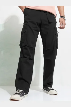 Highlander Men Black Mid-Rise Cotton Cargos Trousers