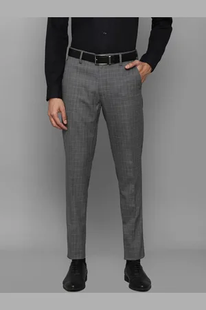 Louis Philippe Men Grey Checked Slim Fit Trousers