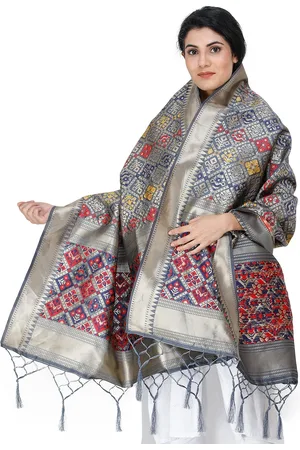 Exotic India Castle Rock Brocade Art Silk Dupatta with Multi-Color Thread Weave