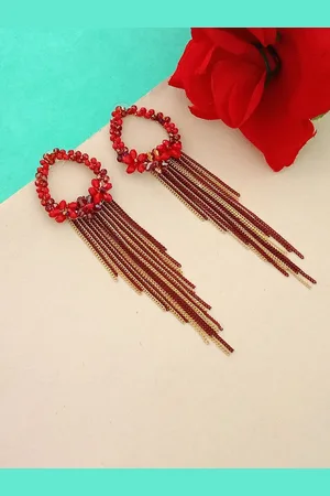 DIVASTRI Gold-Plated Contemporary Shaped Artificial Beads Drop Earrings