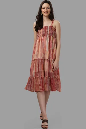 GUFRINA Women Brown Abstract Georgette A-Line Midi Dress