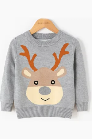 Stylecast Boys Grey & Orange Graphic Printed Pullover Sweater