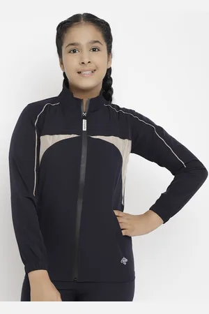 Chimprala Girls Navy Blue Colourblocked Water Resistant Sporty Jacket