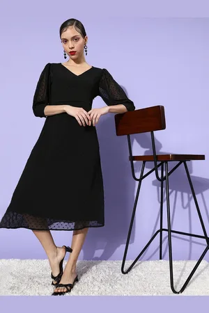 DressBerry Women Stylish Black Self-Design Dobby Weave Dress