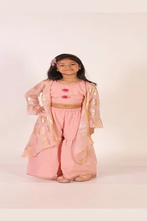 BAESD Girls Printed Top With Palazzo & Shrug
