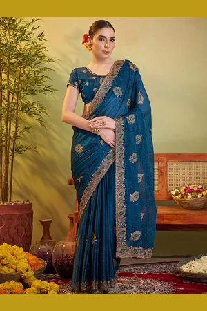 Kalista Ethnic Motifs Embroidered Satin Saree