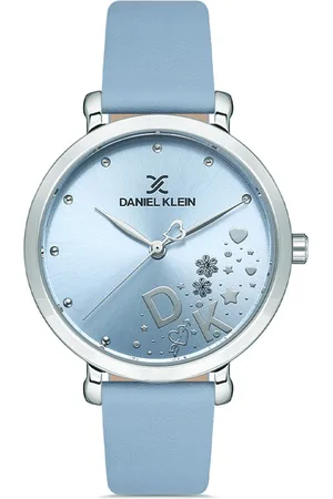 Daniel Klein Women Silver-Toned Embellished Dial & Blue Leather Straps Analogue Watch DK 1 13152-6
