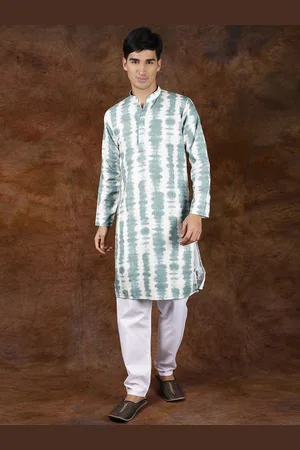 Exotic India Tie Dye Printed Kurta Pajama Set with Sequins and Straight Stitch Embroidery