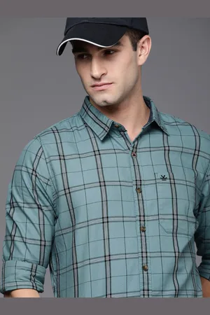 WROGN Men Blue & Black Tartan Checks Slim Fit Pure Cotton Casual Shirt