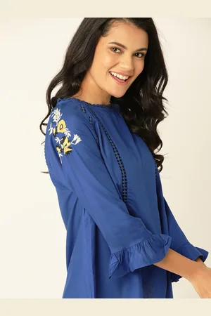 DressBerry Women Blue Lace Detail Top
