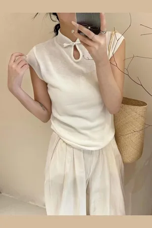 HERE&NOW Keyhole Neck Tie-Ups Short Sleeves Regular Sleeves Top
