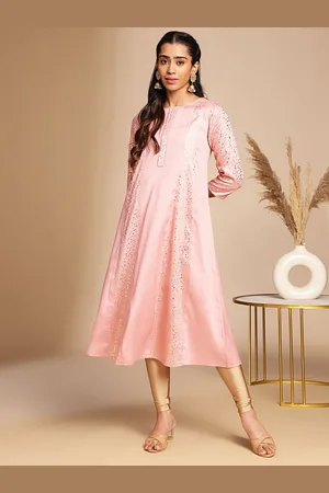 Janasya Foil Print Panelled Kurta