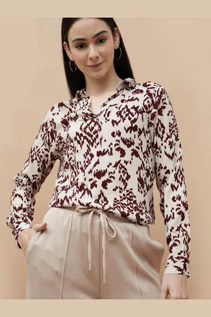 Lifestyle Women Abstract Printed Shirt Collar Top