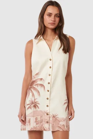 Forever New Tropical Print Linen A-Line Mini Dress