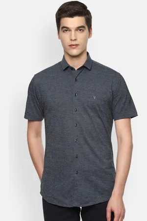 V Dot Men Navy Blue Slim Fit Opaque Textured Pure Cotton Casual Shirt