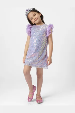 Nauti Nati Girls Embellished Cap Sleeve Net A-Line Dress