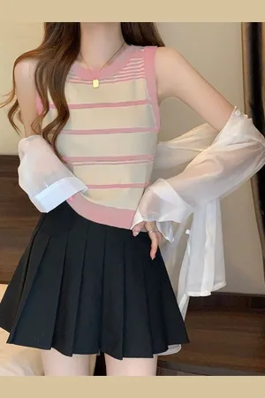 HERE&NOW Women Striped Sleeveless Top