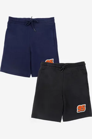 YK Boys Pack of 2 Solid Regular Shorts with Disney Cars Print Detail