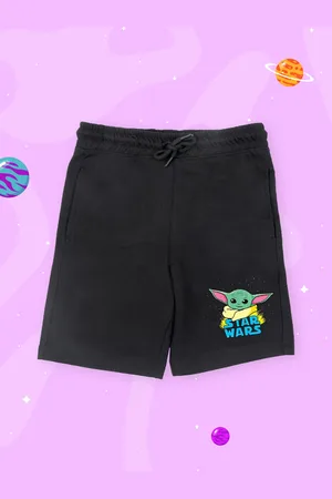 YK Boys Black & Green Yoda Printed Shorts