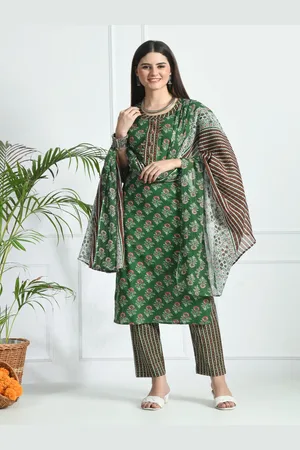 DIVASTRI Women Floral Printed Regular Pure Cotton Kurta with Trousers & With Dupatta