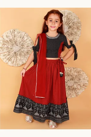 LIL DRAMA Girls Printed Cotton Ready to Wear Lehenga Choli With Dupatta