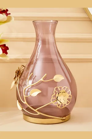 Home Centre Rylee Pink & GoldToned Glass & Metal Small Flower Vases
